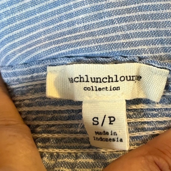 BEACHLUNCHLOUNGE Linen & Cotton Off Shoulder Blue & White Striped Tunic Top Sz:S - Picture 5 of 8
